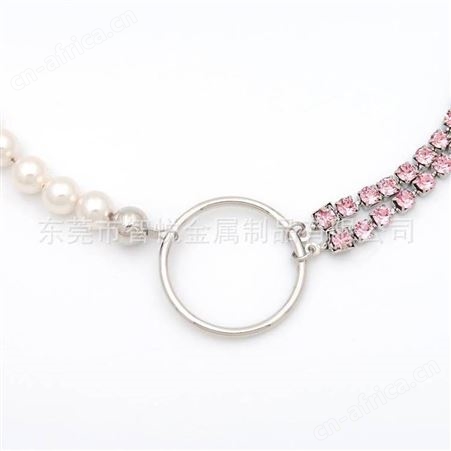 淡水珍珠项链混搭圆环镶嵌粉色锆石钻链个性潮流牌仔饰品批量订购