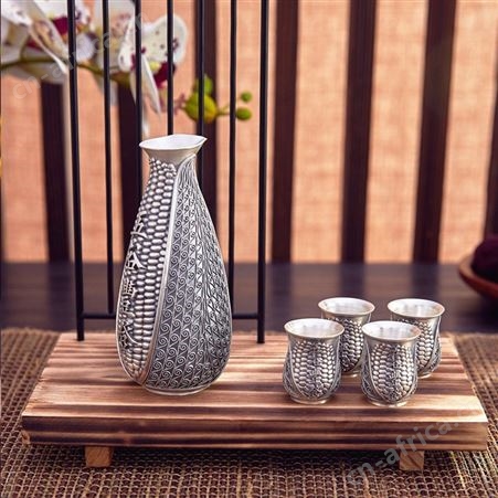 五谷丰登 足银999酒具套装家用银白酒杯酒壶 中式婚宴送礼
