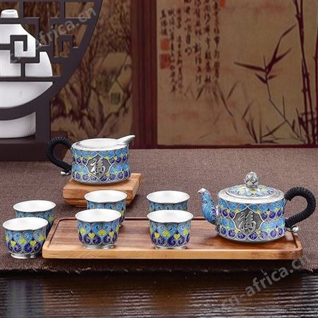 纯银999银壶 银茶壶纯手工珐琅景泰蓝泡茶壶 功夫银茶器茶杯