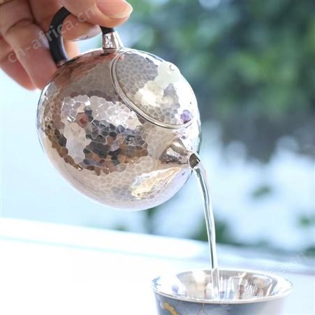西施锤纹银壶小茶壶999泡茶烧水壶手工一张打银茶具高档茶道礼品
