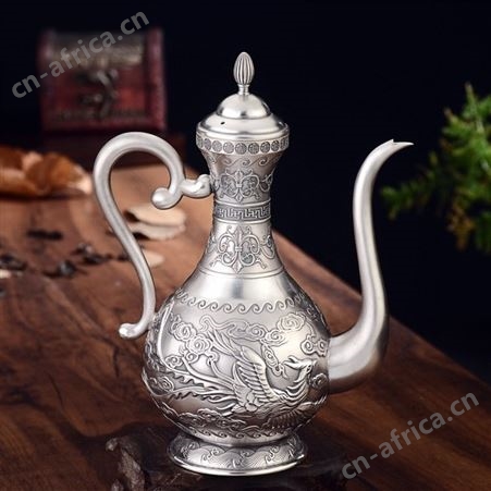 龙凤呈祥 999银酒具 酒壶 高脚杯 纯银酒具 醒酒器 银质器皿