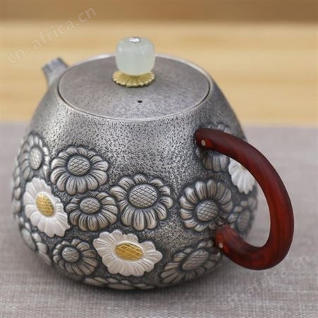 小雏菊泡茶小壶纯银999纯手工錾刻一张打家用银壶功夫沏茶冲茶器