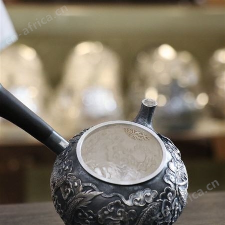 浮雕龙侧把泡茶银壶999纯银功夫烧水煮茶茶具高档纯手工足银茶壶