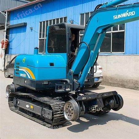 汇能挖机加装路轨两用10-18T轨道导向轮铁路铁轨轨道行走车