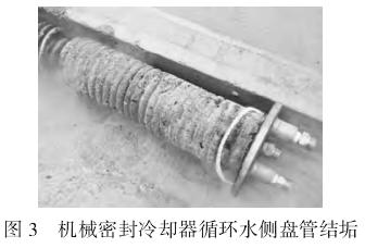 图 3机械密封冷却器循环水侧盘管结垢 图 3机械密封冷却器循环水侧盘管结垢